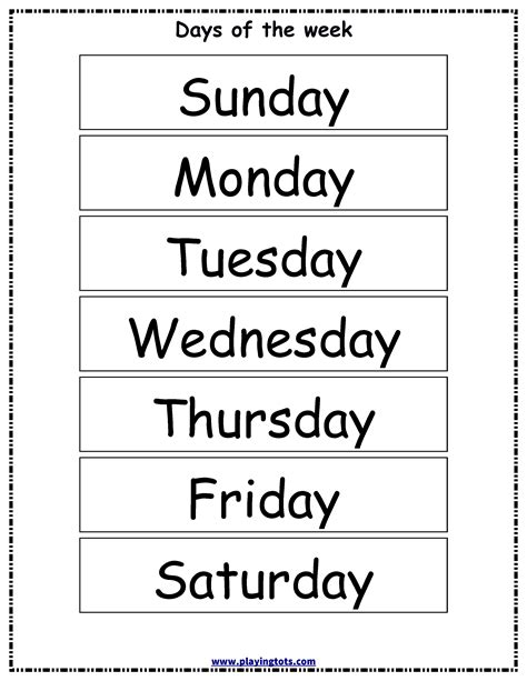 Printable Days Of The Week Template